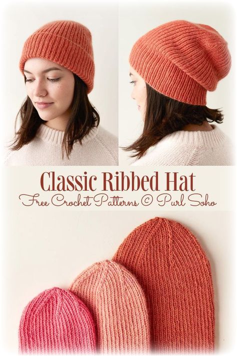 Free Ribbed Hat Knitting Pattern, Knit Hat Women, Classic Ribbed Hat Knitting Pattern, Knitted Hats Adults, Hat Knitting Patterns Free Women, Knitted Rib Hat Pattern, Knit Hat Pattern Worsted, Knit Hat Pattern Free Dk Yarn, Simple Knitted Beanie Pattern Free