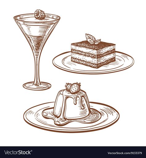 Tiramisu Illustration, Cake Sketch, Cookie Vector, Cupcake Vector, Cake Vector, Fish Silhouette, Old Paper Background, Tiramisu Cake, Wine Set