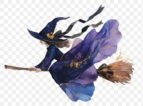 Broom Illustration, Purple Watercolor Background, Aesthetic Pngs, Flying Broom, Black Coquette, Halloween Brooms, Flash Ideas, Witch Flying, Background Halloween