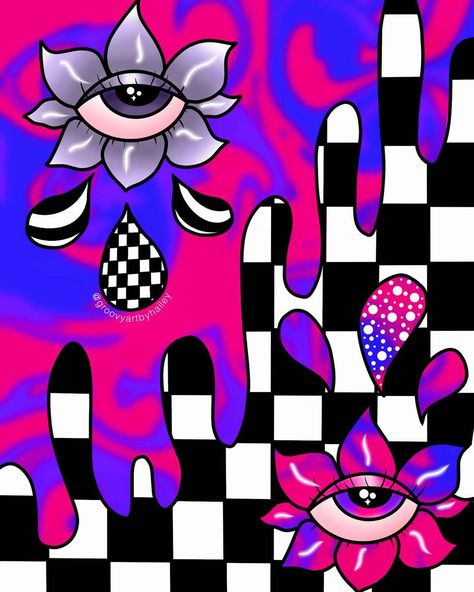 Trippy Flower Painting, Trippy Flower Art, Trippy Art Ideas, Groovy Drawings, Hippie Painting Ideas Easy, Hippie Illustration, Trippy Flowers, Blacklight Painting, Sticker Sketch