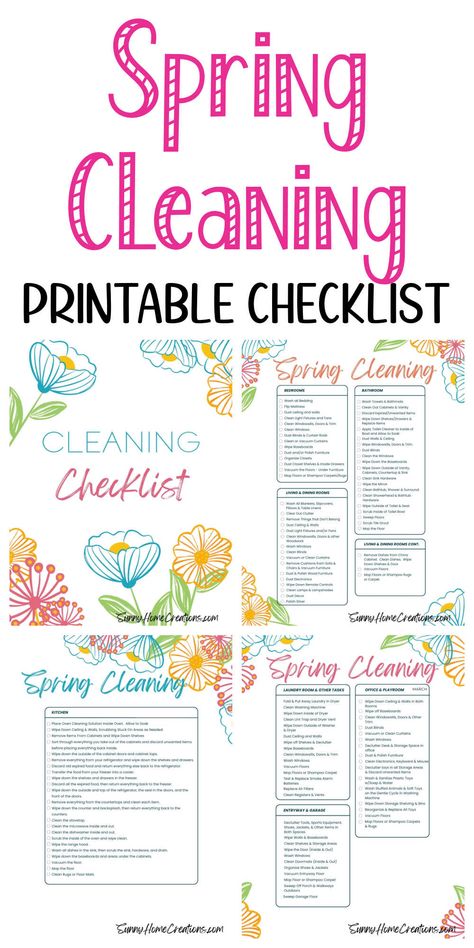 Top says "Spring Cleaning Printable Checklist" and bottom has pictures of printable checklist. Spring Cleaning Checklist Printable Free, Cleaning Checklist Printable Free, Spring Cleaning Bedroom, Deep Cleaning House Checklist, Spring Cleaning Checklist Printable, Spring Cleaning List, Free Printable Cleaning, Cleaning Checklists, Seasonal Cleaning