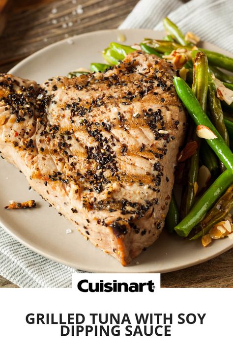 Grilled Tuna with Soy Dipping Sauce #tuna #fish Grilled Tuna Recipes, Cooking Ahi Tuna, Soy Sauce Recipe, Grilled Tuna Steaks, Smoked Tuna, Ahi Tuna Steak, Tuna Steak Recipes, Recipes With Soy Sauce, Frozen Steak