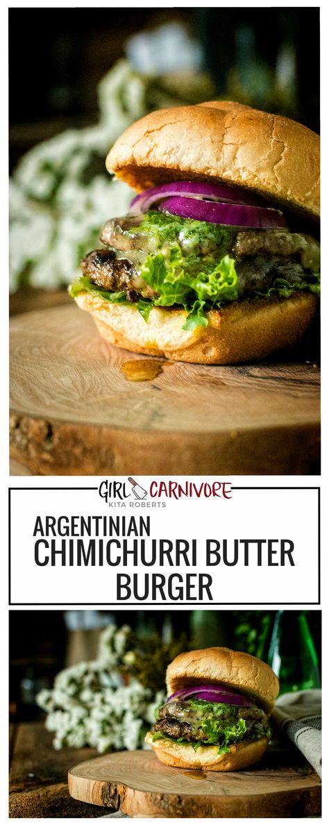 Chimichurri Butter, Chimichurri Burger, Argentinian Recipes, Argentinian Chimichurri, Brat Sausage, Butter Burger, Argentine Recipes, Easy Burger Recipe, Argentina Food