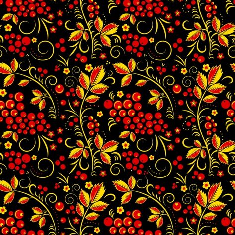 Khokhloma seamless pattern Russian Folk Art, Russian Folk, Graphic Design Background Templates, Beautiful Flowers Wallpapers, Pattern Images, Art Style Inspiration, Russian Art, Photo Backgrounds, Background Patterns