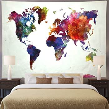 Ameyahud World Map Tapestry Watercolor World Tapestry Abstract Map Tapestry Colorful Painting World Tapestry Wall Hanging for Bedroom Dorm Decor #afflink Tapestry Headboard, World Map Tapestry, Map Tapestry, World Tapestry, Trippy Tapestry, Hippie Tapestry, Bohemian Tapestry, Watercolor Map, Decor For Bedroom