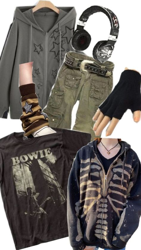 cool shirt, jackets and hand and arm warmers( fingerless gloves) and even a cool set of headphones Earth Tone Clothes Aesthetic, Apocalypse Aesthetic Clothes, Earth Tone Clothes, Apocalypse Aesthetic, Collage Inspiration, Clothes Aesthetic, Pull Off, Christmas 2024, Earth Tones