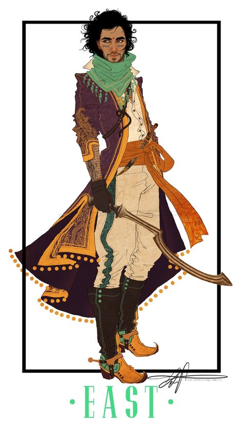 The Bi-Monthly CHARACTER ART Challenge | August - September — polycount Indian Pirate Character, Indian Fantasy Art Male, Indian Fantasy Art, Indian Pirate, Bard Costume, Fantasy Cowboy, Cardinal Directions, Bd Art, Character Design Challenge