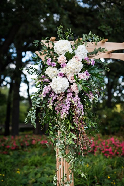 A Wedding in the Woods Featuring Blush, Lavender, and Navy Blue Weddings 2025, Wedding Pergola, Lavender And Navy Blue, Wedding Flower Guide, Flower Types, Wedding Arch Flowers, Arch Flowers, Flower Guide, Wedding Arches