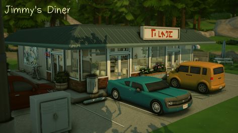 Jimmy's Diner | Patreon Diner Sims 4 Cc, Sims 4 Diner Build, Sims 4 Diner Cc, Sim4 Infant, Sims 4 Diner, Sims 4 Realistic House, Ts4 Lots, Aesthetic Sims, Sims 2 House