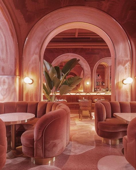 Liminal Destinations (@liminaldestinations) • Instagram photos and videos Pink Hotel Aesthetic, Art Deco Hotel Interior, 80s Art Deco Interior, Art Deco Architecture Interior, Art Deco Restaurant, 1980s Art Deco, 1980s Interior, Art Deco Lounge, 80s Interior Design