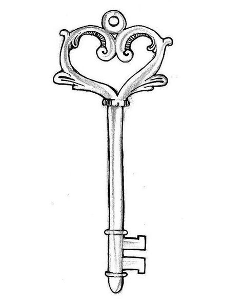 Key Heart Tattoo, Heart Lock And Key Drawing, Key To My Heart Drawing, Heart Shaped Key Tattoo, Skeleton Key Tattoo Vintage, Skeleton Key Tattoo, Key Tattoo, Tattoo Drawings, Designs To Draw