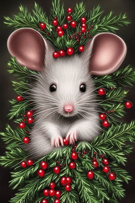 Christmas/holiday Diamond Painting Kits Various Designs - Etsy Canada Merry Christmas Pictures, Christmas Mouse, Cute Mouse, Christmas Cartoons, Christmas Scenes, Christmas Paintings, Christmas Illustration, Christmas Images, Pics Art