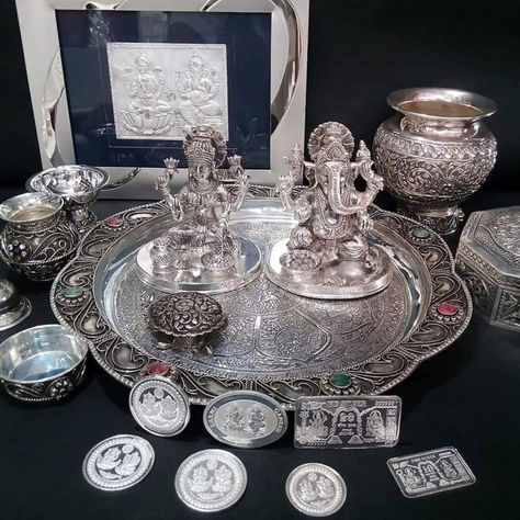 Why use pure silver articles for poojan? The tradition of using silver items in Hindu Pooja/prayer rituals is steeped in religious and cultural significance, symbolising purity, prosperity, and auspiciousness. #yourfavoritesilvershowroom #puranornaments #silverjewelry #925silver #diwali Silver Articles, Silver Items, Pure Silver, Diwali, 925 Silver, Silver Jewelry, Pure Products, Silver, Quick Saves