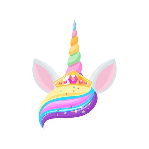 Unicorn Crown, About Rainbow, Rainbow Cartoon, Unicorn Head, Premium Vector, Graphic Resources, Bangs, Crown, Rainbow