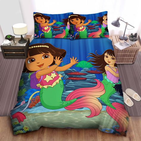 Dora The Explorer As Mermaid Duvet Cover Bedroom Sets Comfortable Bedding Sets Check more at https://hearthtops.com/product/dora-the-explorer-as-mermaid-duvet-cover-bedroom-sets-comfortable-bedding-sets/ Mermaid Bed, Classic Bedding Sets, Mermaid Bedding, White Bed Set, Free Motion Pattern, Comfortable Bedding, White Duvet, Bedding Duvet, High Quality Bedding