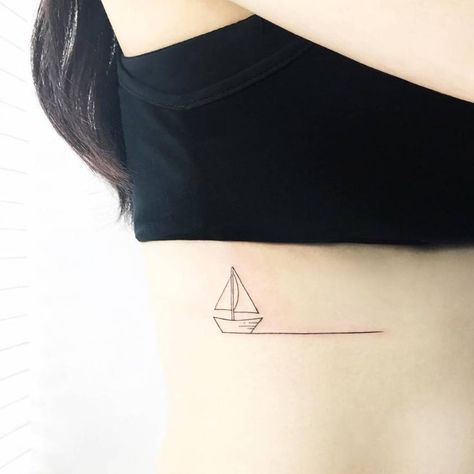 Tiny sailboat tattoo on the right side ribcage. Tattoo Artist: Ida Sailboat Tattoo, Boat Tattoo, Tatuagem Masculina Pequena, Summer Tattoo, Ship Tattoo, Tattoo Trends, Little Tattoos, Tattoo Flash, First Tattoo