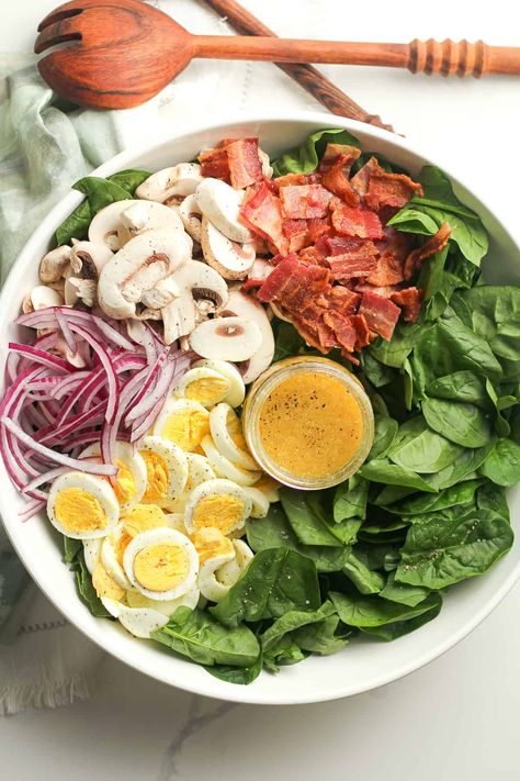 Spinach Salad with Honey Dijon Dressing Homemaker Recipes, Spinach Salad Dressing, Honey Dijon Dressing, Mango Slaw, Dijon Dressing, Lunch Prep, Perfect Salad, Spinach Salad Recipes, Honey Dijon