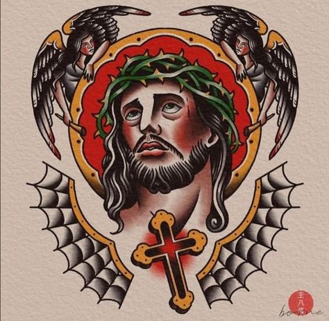 Traditional Tattoo Illustration, Jesus Tattoo Design, Traditional Tattoo Old School, Custom Motorcycle Paint Jobs, Traditional Tattoo Inspiration, Traditional Style Tattoo, Japan Tattoo Design, Traditional Tattoo Sleeve, Religious Tattoo