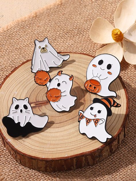 1 Set Of 5pcs Personality Horror Ghost Shaped Zinc Alloy BroochI discovered amazing products on SHEIN.com, come check them out! Festival Backpack, Ghost Pins, Carton Design, Metal Pumpkins, Backpack Clothes, Kawaii Jewelry, Ghost Cat, Cat Pumpkin, Ghost Pumpkin