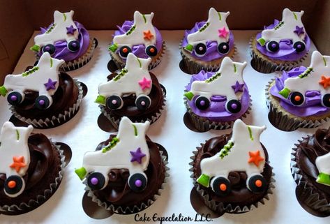 Roller Skating Cupcake Ideas, Roller Skate Cakes Ideas, Roller Skating Cupcakes, Rollerskate Cupcakes, Roller Skate Cake, Roller Skate Birthday Party, Skate Birthday Party, Fondant Cupcake Topper, Roller Skate Birthday