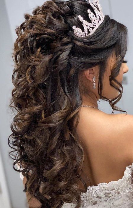 Quince Hairstyles With Crown, Half Up Half Down Hairstyles, Quinceanera Hairstyles, Quince Hairstyles, Wedding Hairstyles Half Up Half Down, Half Up Half Down Hair, Wedding Hairstyles For Long Hair, Half Up Hair, Half Up Half Down