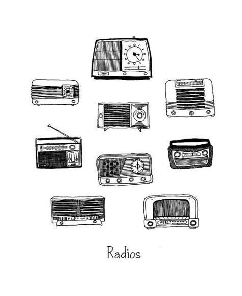 pen and ink drawing Vintage Radios by jodiburton on Etsy, $20.00 Small Radio Tattoo, Jukebox Tattoo, Radio Tattoo, Radio Tattoo Vintage, Radio Sketch, Radio Illustration, Old Radio Drawing, Radio Drawing, Purple Art Print