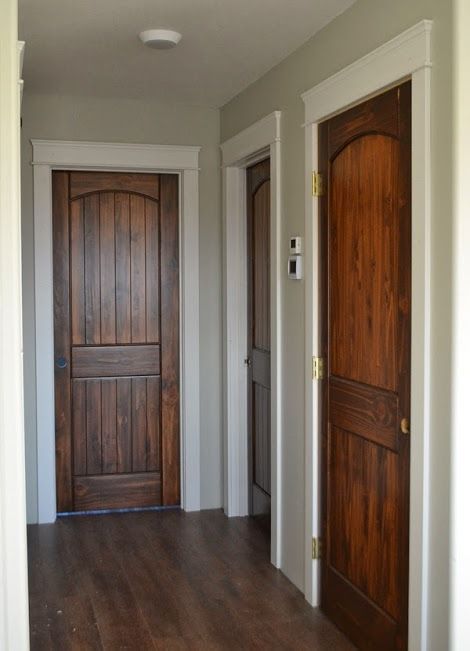 Modern Casing and Headers | Craftsman Style --- The new house will have these solid doors in Walnut! Looks nice with the white trim. Stained Doors, Window Trim, Wood Trim, Wood Doors Interior, Interior Barn Doors, Remodel Bedroom, Design Living Room, Craftsman Style, Cool Stuff