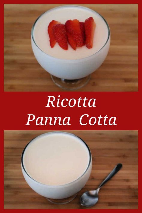 Ricotta Panna Cotta Recipe – How to make an easy no bake dessert with ricotta cheese and gelatin – with the video tutorial. Ricotta Cheese Recipes Dessert, Ricotta Cheese Desserts, Ricotta Recipes Dessert, Ricotta Dessert, Ricotta Cheese Recipes, Idea Video, Panna Cotta Recipe, Gelatin Recipes, Cream Cheese Desserts