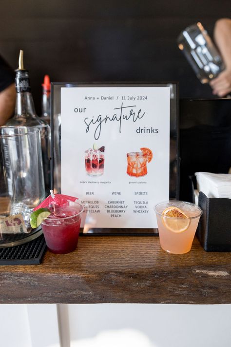 Signature drinks are more than just cocktails, they're a personalized touch that adds a fun unique twist to your event! 🍹🍸

Vendors:  
Photographer: @bushelpeckphoto 
Venue: @davisandgreyfarms 

#MobileBartender #MobileBar #Mixologist #CocktailCatering #WeddingBartender #CraftCocktails #EventBartender #BartenderForHire #PartyDrinks #Cocktails #smallbusiness #DFWBartending #DFWBartenders Alcohol Wedding, Blackberry Margarita, Wedding Alcohol, Wedding Drinks, Self Serve, Event Table, Wedding Drink, Mobile Bar, Signature Drinks