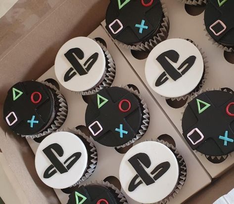 Playstation Cupcakes Toppers, Playstation Cupcake Ideas, Playstation Party Theme, Playstation Theme Birthday Party, Ps5 Birthday Theme, Playstation 5 Birthday Party Ideas, Ps5 Cupcakes, Playstation 5 Party Decorations, Ps5 Party Theme