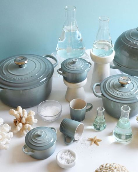 Le Creuset Set, Le Crueset, Le Creuset Colors, Gentle Spirit, Photography Reference, Kitchen Photography, Blue Cottage, Kitchen Aesthetic, Smart Home Technology