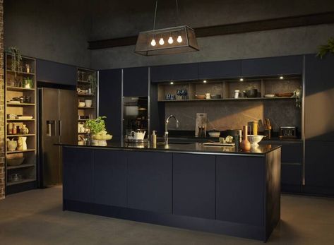 Blue Kitchen Inspiration, Wren Kitchens, Blue Kitchen Designs, Navy Blue Kitchen, Wren Kitchen, Navy Kitchen, Grey Kitchen Designs, Handleless Kitchen, Kitchen Prices