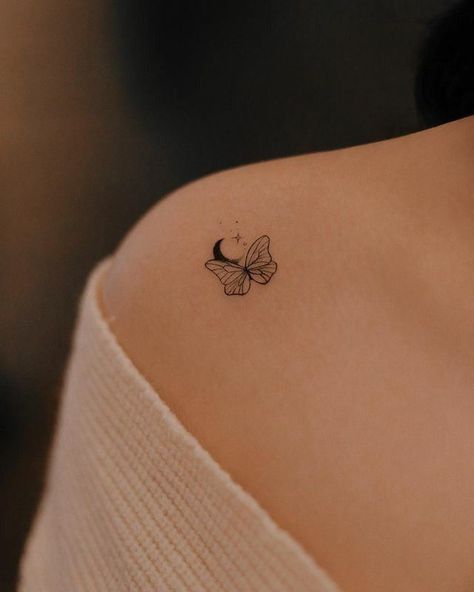 Other Half Matching Tattoos, Rare Small Tattoos For Women, Unique Aesthetic Tattoo, Tattoo Ideas Universe, Unique Small Tattoo With Meaning, Inner Upper Arm Tattoos For Women, Dreaming Tattoo, Mid Back Tattoo, Cute Minimalist Tattoo