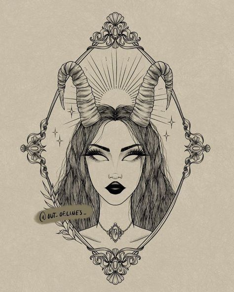 Capricorn Drawing Zodiac, Capricorn Drawing, Macabre Horror, Capricorn Queen, 23 Tattoo, Capricorn Art, Buddhist Tattoo, Capricorn Girl, Capricorn Tattoo