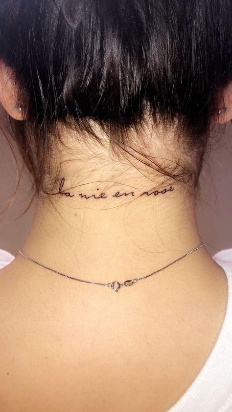 “La Vie En Rose” neck tattoo Neck Tattoo Cross, Rose Neck Tattoo, Tattoos Cross, Single Rose Tattoos, Tattoo Cross, Life In Pink, Pink Rose Tattoos, Tattoo Diy, Back Of Neck Tattoo