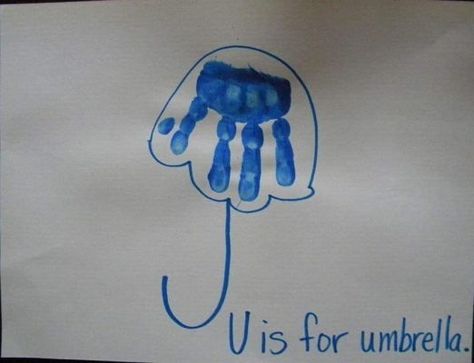 Handprint Umbrella, Handprint Alphabet, Letter U Crafts, U Is For Umbrella, Handprint Calendar, Abc Crafts, April Crafts, Art Activities For Toddlers, Infant Room