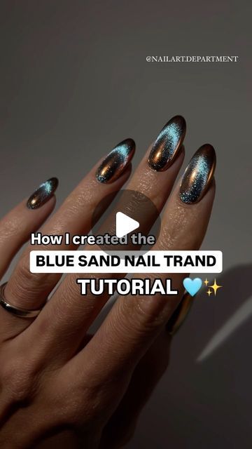 Milky Foil Nails, Blue Sand Nails, Nail Art Trending Now, Cat Eye Effect Nails Christmas, Cat Eye Chrome Nail Art, Cat Eye With Chrome, How To Put Gems On Nails, Christmas Cateye Nailart, Glazed Nails Tutorial