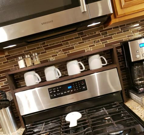 Oven Spice Rack, Above Oven Storage Ideas, Spice Rack Above Stove Diy, Stove Shelf Over The, Shelf Over Stove Ideas, Stove Spice Rack, Oven Shelf Ideas, Over Stove Spice Rack, Stove Top Spice Rack