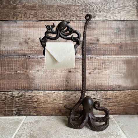 Octopus Bathroom, Loo Roll Holders, Cast Iron Set, Kitchen Roll Holder, Octopus Design, Downstairs Toilet, Boot Room, Kitchen Roll, Toilet Roll Holder