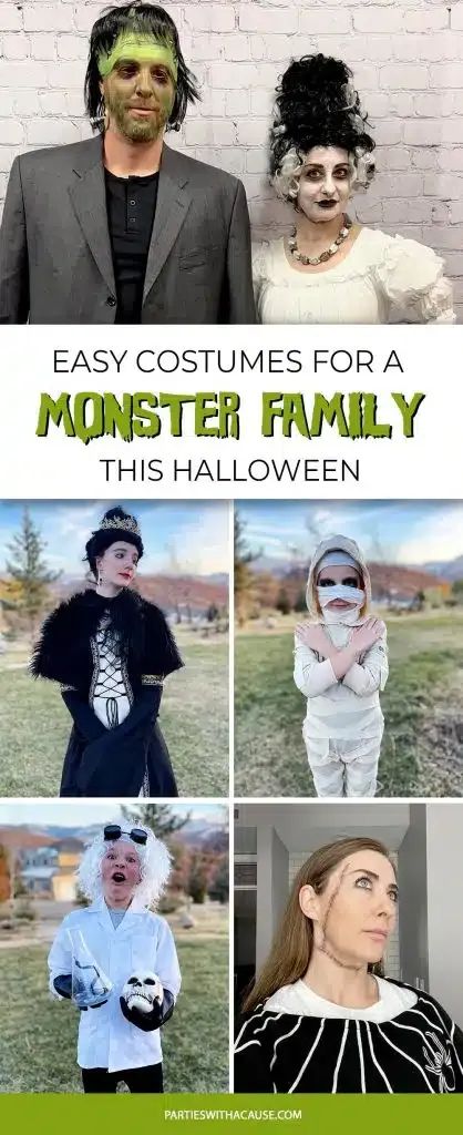 If you can still get your kids to play along try dressing up as a monster family for Halloween. Start with a Frankenstein Couples costume and build from there. Get the details at PartiesWithACause.com Frankenstein Family Costume Ideas, Diy Frankenstein Costume Men, Monster Family Costumes, Momster Halloween Costume, Frankenstein Family Costume, Classic Monster Costumes, Frankenstein Couple Costume, Halloween Monster Costumes, Monster Costume Ideas