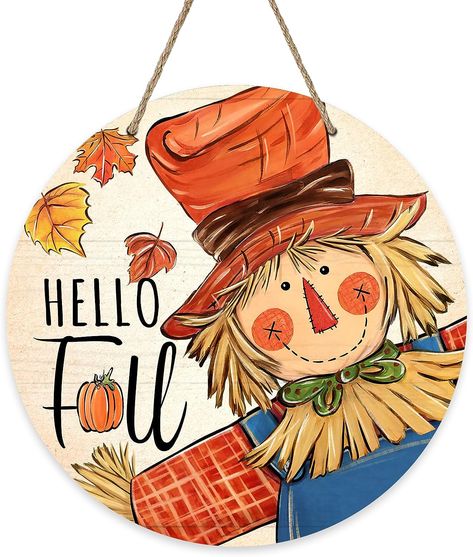 Deroro Hello Fall Scarecrow Sign for Front Door Decor, Autumn Harvest Maple Leaf Wood Door Hanger for Outdoor Outside Porch, Farmhouse Rustic Thanksgiving Wooden Wreath Indoor Wall Hanging Decoration Porch Farmhouse, Sign For Front Door, Wooden Wreath, Rustic Thanksgiving, Wreath Indoor, Fall Scarecrows, Wooden Door Signs, Wooden Wreaths, Wooden Pumpkins