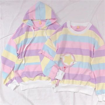 New In – Page 6 – SANRENSE Pastel Hoodie, Pastel Fashion, Zooey Deschanel, Striped Hoodie, Imagine Dragons, Kawaii Clothes, Harajuku Fashion, Pastel Rainbow, Rainbow Stripes