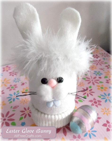 Glove Bunny - All Free Crafts Glove Bunny Diy, Glove Crafts, Glove Animals, Pompom Bunny, Easter Craft Projects, Easter Rabbits, Easter Pattern, Free Crafts, Rabbit Crafts