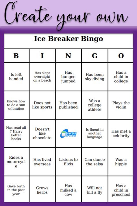 Ice Breaker Bingo Free Printable, Icebreaker Bingo Free Printable, Diy Bingo Cards, Work Bingo, Ice Breaker Bingo For Adults, Ice Breaker Bingo, Bingo Card Generator, Custom Bingo Cards, Bingo Card Template