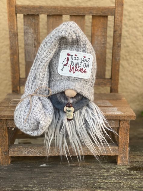 Wine Gnome, Stuffed Gnomes, Farmhouse Decorations, Dry Rice, Mini Wine Bottles, Sweater Hat, Upcycle Sweater, Diy Gnomes, Gnomes Crafts