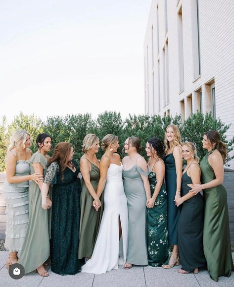 Mismatched Green Bridesmaid Dresses, Mixed Bridesmaid Dresses, Matching Bridesmaids Dresses, Mix Match Bridesmaids, Dark Green Bridesmaid Dress, Floral Bridesmaid Dresses, Bridesmaid Colors, Mismatched Bridesmaids, Mismatched Bridesmaid Dresses