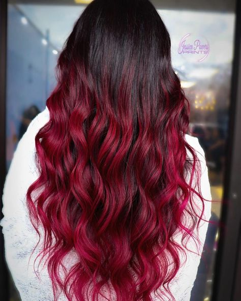 Copy #hairlove #hairlooks #cuthair #hairstyleideas #hairstyl #hairoftheday #hairstylist #hairart #hairtutorial #hairgoals #redhair #blackhair Black Hair With Red Highlights Long, Red Hair Ombre Balayage, Black N Red Hair, Brown Hair Red Tips, Brown To Red Ombre Hair, Ombre Hair Red, Red And Black Hair Color, Red Ombré Hair, Hear Color