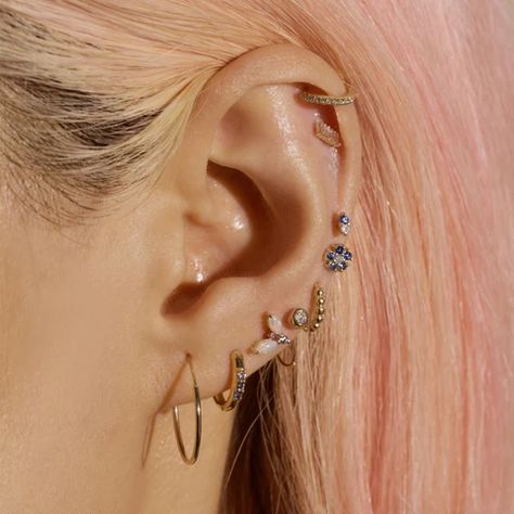 Multiple Ear Piercing, Stone And Strand, Ear Parts, Blackpink Aesthetic, Lobe Piercing, Piercing Ideas, Expensive Jewelry, Ear Piercing, Natural Blue Sapphire