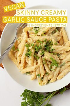 This skinny Creamy Garlic Sauce with Penne Pasta is a wholesome, non-dairy alternative to a classic pasta dish. The creamy base is made with sautéed garlic and cauliflower and seasoned with #hempmilk and nutritional yeast for an easy and satisfying meal the whole family will love. #pacificfoods #plantbased #vegan #pasta #veganrecipes #sponsored #dairyfree Garlic Pasta Sauce, Penne Pasta Recipes, Nutritional Yeast Recipes, Vegan Pasta Dish, Resep Pasta, Pasta Penne, Creamy Garlic Sauce, Vegan Pasta Recipes, Garlic Pasta