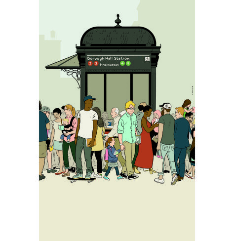 ‘Brooklyn Book Festival’ was created for a poster for the event in 2017.  Growing Pains: Park Slope-Based Cartoonist Adrian Tomine Contemplates Life and Work | Brownstoner Perspective People, Adrian Tomine, Sale Illustration, Physical Graffiti, Chic Illustration, People Illustrations, New Yorker Covers, Growing Pains, Book Festival